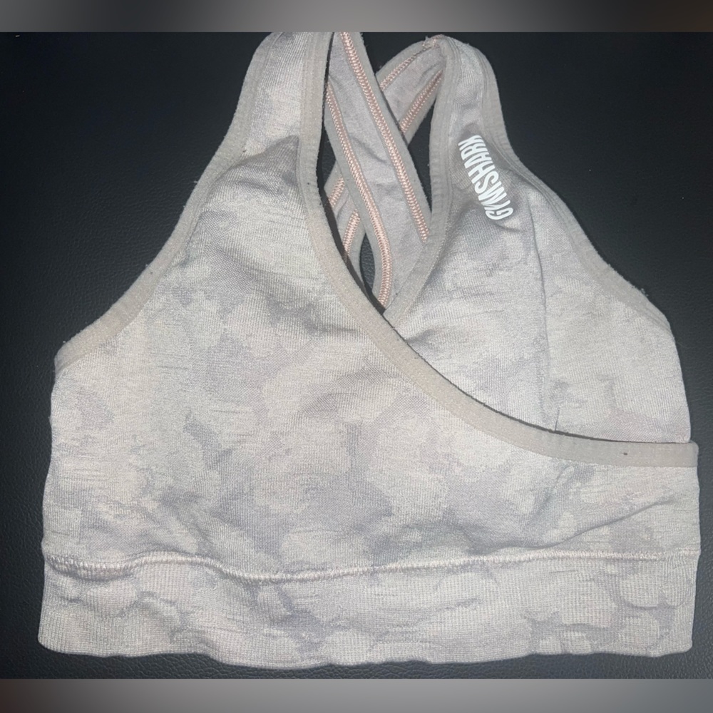 Pink Gymshark camo sports bra. Lightly worn